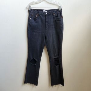 Avec Les Filles High Rise Straight Leg Cropped Jean Womens Size 30 Black Raw Hem